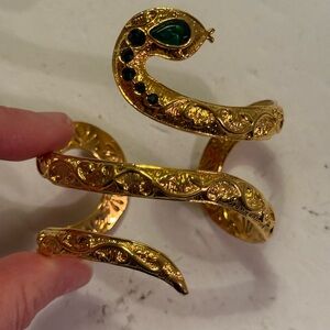 Rachel Zoe Bracelet Snake Cuff Gold Tone GREEN Rhinestone Eyes Cobra